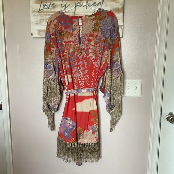 Spell & the Gypsy Floral Kimono Dress with Fringe Size Small - Picture 4 of 5